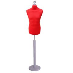 Display Guru Male Dressmakers Tailors Dummy Mannequin, Red Torso Bust with Silver Wood Round Base Stand