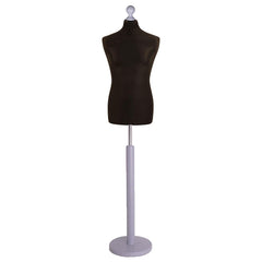 Display Guru Male Dressmakers Tailors Dummy Mannequin, Black Torso Bust with Silver Wood Round Base Stand