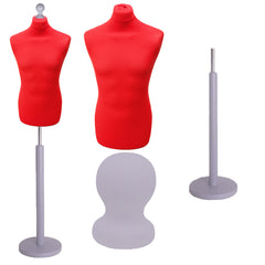 Display Guru Male Dressmakers Tailors Dummy Mannequin, Red Torso Bust with Silver Wood Round Base Stand