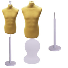 Display Guru Male Dressmakers Tailors Dummy Mannequin, Gold Torso Bust with Silver Wood Round Base Stand