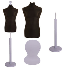 Display Guru Male Dressmakers Tailors Dummy Mannequin, Black Torso Bust with Silver Wood Round Base Stand