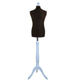 Display Guru Male Dressmakers Tailors Dummy Mannequin, Black Torso Bust With Silver Wood Tripod Stand