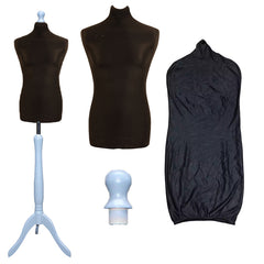 Display Guru Male Dressmakers Tailors Dummy Mannequin, Black Torso Bust With Silver Wood Tripod Stand