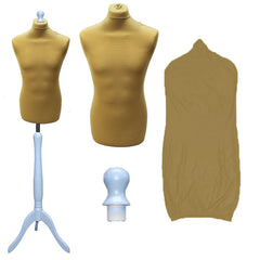 Display Guru Male Dressmakers Tailors Dummy Mannequin, Gold Torso Bust with Silver Wood Tripod Stand