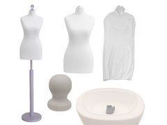 Display Guru Female Uk Size 6/8 Dressmakers Tailors Dummy Mannequin , White Torso Bust with Silver Wood Round Base