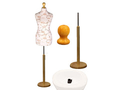 Display Guru Female Uk Size 12/14 Dressmakers Tailors Dummy Mannequin , Brown Flower on Cream Torso Bust with Light Wood Round Base