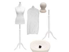 Display Guru Uk Size 6/8 Female Dressmakers Tailors Dummy Mannequin, White Torso Bust With White Wood Tripod Stand