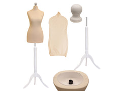 Display Guru Female Uk Size 10/12 Dressmakers Tailors Dummy Mannequin, Cream Torso Bust With WhiteWood Tripod Stand
