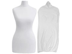 Display Guru Female Uk Size 12/14 Dressmakers Tailors Dummy Mannequin , White Torso Bust with Light Wood Round Base