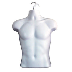 Display Guru Half Body Form 3 Quarter White Male Hanging Mannequin Shop Bust Display