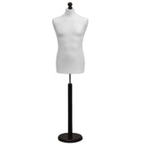 Display Guru Male Dressmakers Tailors Dummy Mannequin, White Torso Bust with Black Wood Round Base Stand