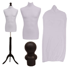 Display Guru Male Dressmakers Tailors Dummy Mannequin, Silver Torso Bust with Black Wood Tripod Stand