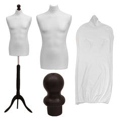 Display Guru Male Dressmakers Tailors Dummy Mannequin, White Torso Bust With Black Wood Tripod Stand