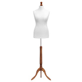 Display Guru Female Uk Size 16/18 Dressmakers Tailors Dummy Mannequin, White Torso Bust With Dark Wood Tripod Stand