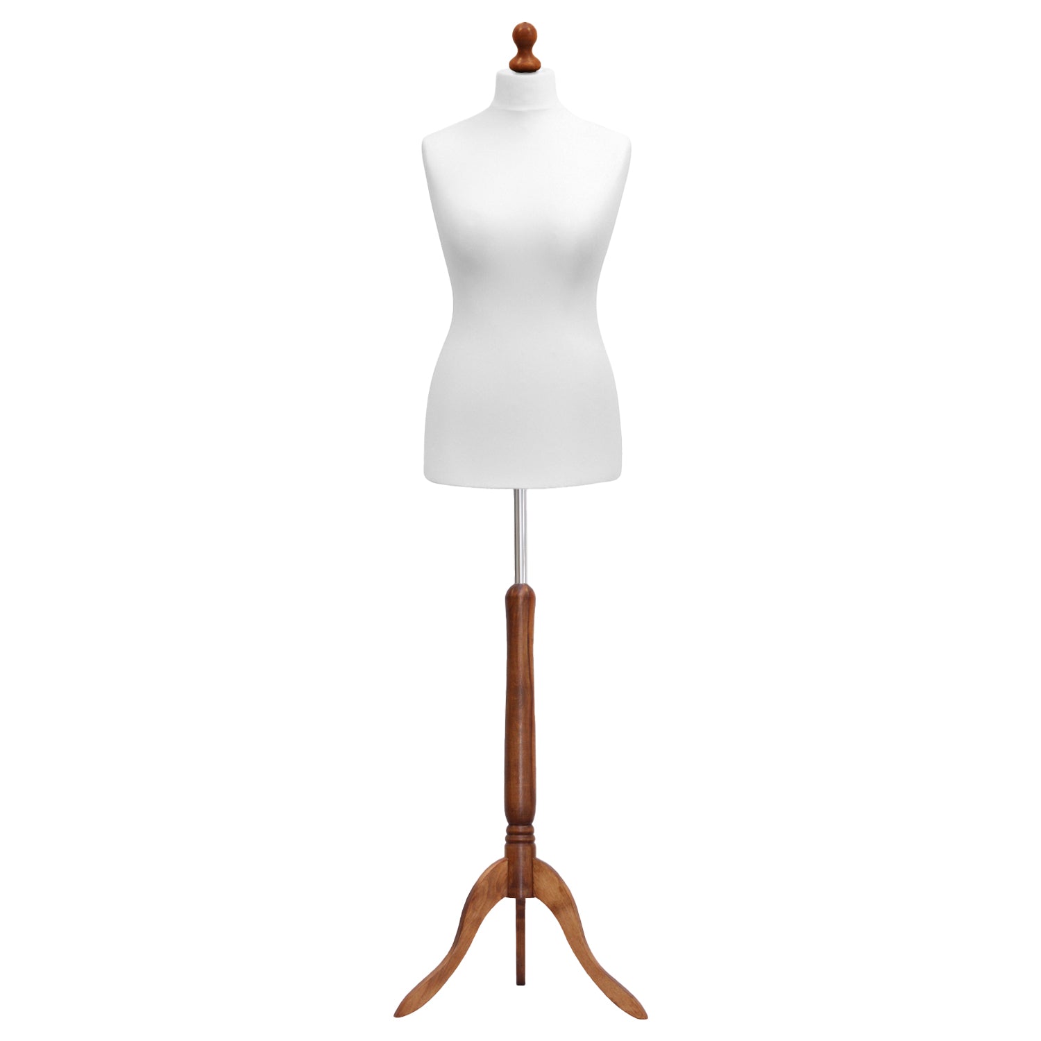 Display Guru UK Size 10/12 Female Dressmakers Tailors Dummy Mannequin, featuring a white torso bust and dark wood tripod stand.