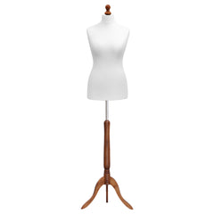 Display Guru Uk Size 8/10 Female Dressmakers Tailors Dummy Mannequin, White Torso Bust With DarkWood Tripod Stand