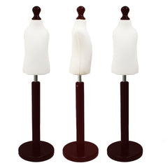Children Kids Age 1 year Tailors Dummy Mannequin, White Torso Bust with a Dark Wood Round Base