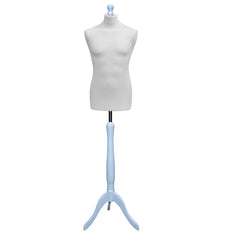 Display Guru Male Dressmakers Tailors Dummy Mannequin, White Torso Bust With Silver Wood Tripod Stand