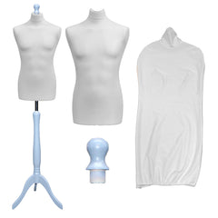 Display Guru Male Dressmakers Tailors Dummy Mannequin, White Torso Bust With Silver Wood Tripod Stand