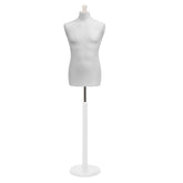 Display Guru Male Dressmakers Tailors Dummy Mannequin, White Torso Bust with White Wood Round Base Stand