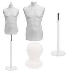Display Guru Male Dressmakers Tailors Dummy Mannequin, White Torso Bust with White Wood Round Base Stand
