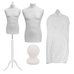 Display Guru Male Dressmakers Tailors Dummy Mannequin, White Torso Bust With White Wood Tripod Stand