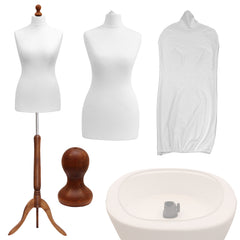 Display Guru Female Uk Size 16/18 Dressmakers Tailors Dummy Mannequin, White Torso Bust With Dark Wood Tripod Stand