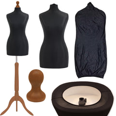 Display Guru Female Uk Size 12/14 Dressmakers Tailors Dummy Mannequin, Black Torso Bust With Gold Wood Tripod Stand