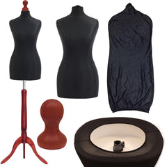 Display Guru Female Uk Size 12/14 Dressmakers Tailors Dummy Mannequin, Black Torso Bust With Red Wood Tripod Stand