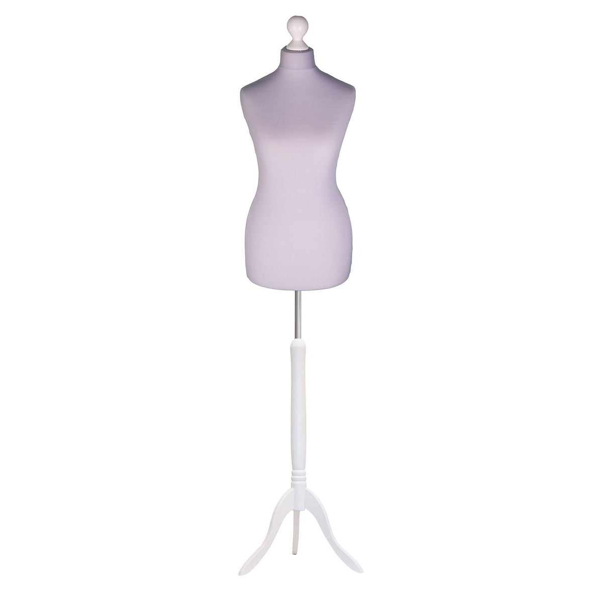 Display Guru Female Uk Size 10/12  Dressmakers Tailors Dummy Mannequin, Silver Torso Bust With White wood Tripod Stand
