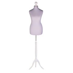 Display Guru Female Uk Size 10/12  Dressmakers Tailors Dummy Mannequin, Silver Torso Bust With White wood Tripod Stand