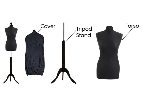 Display Guru Uk Size 6/8 Female Dressmakers Tailors Dummy Mannequin, Black Torso Bust With Black Wood Tripod Stand