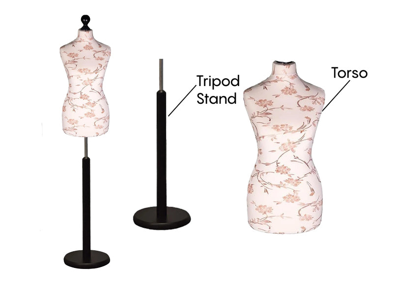 Display Guru Female Uk Size 6/8 Dressmakers Tailors Dummy Mannequin , Brown flower on cream Torso Bust with Black Wood Round Base