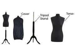 Display Guru Uk Size 6/8 Female Dressmakers Tailors Dummy Mannequin, Black Torso Bust With Black Wood Tripod Stand