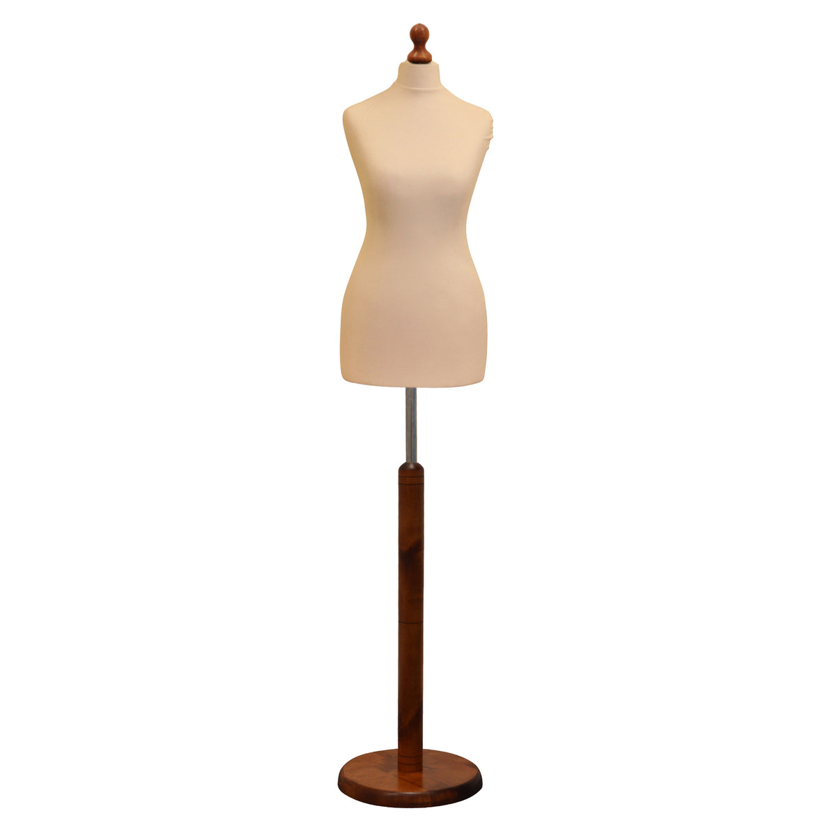 Display Guru Female Uk Size 8/10 Dressmakers Tailors Dummy Mannequin , Cream Torso Bust with Dark Wood Round Base