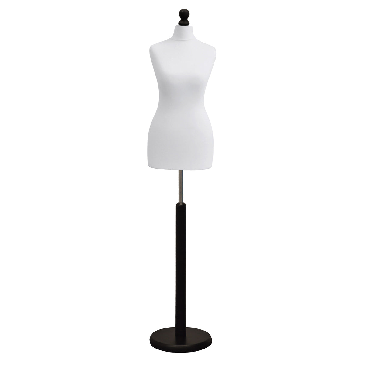 Display Guru Female Uk Size 18/20 Dressmakers Tailors Dummy Mannequin White Torso Bust with Black Wood Round Base