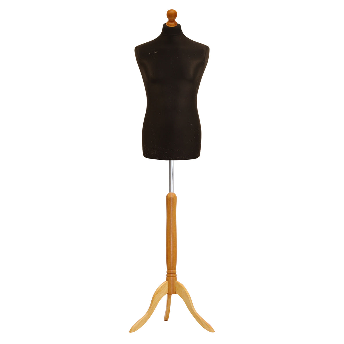Display Guru Male Dressmakers Tailors Dummy Mannequin, Black Torso Bust With Light Wood Tripod Stand