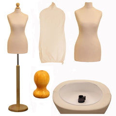 Display Guru Female Uk Size 18/20 Dressmakers Tailors Dummy Mannequin Cream Torso Bust with Light Wood Round Base