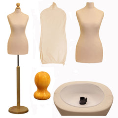 Display Guru Female Uk Size 8/10 Dressmakers Tailors Dummy Mannequin , Cream Torso Bust with Light Wood Round Base