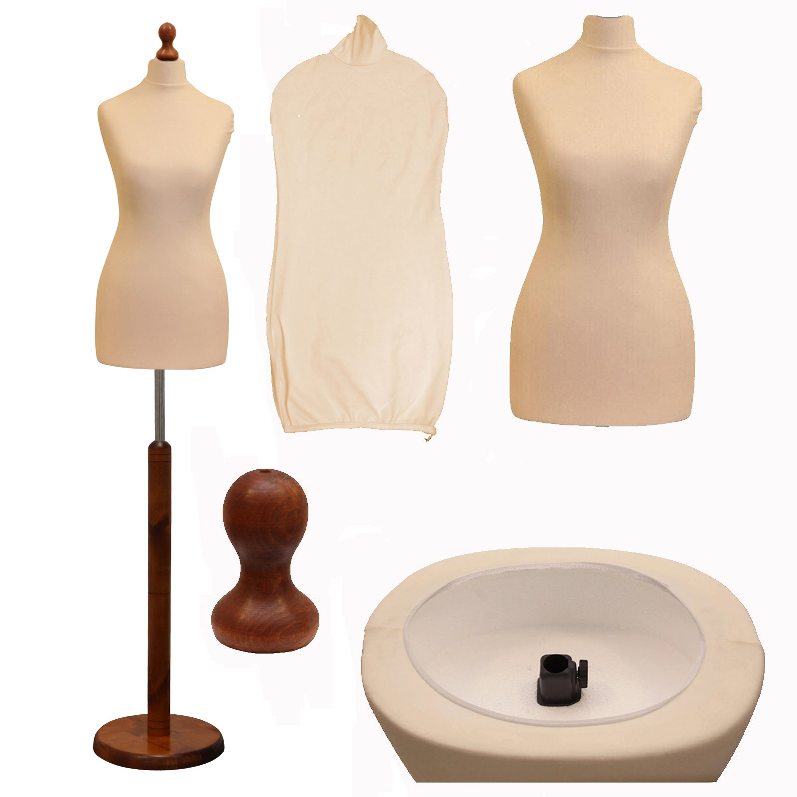 Display Guru Female Uk Size 8/10 Dressmakers Tailors Dummy Mannequin , Cream Torso Bust with Dark Wood Round Base