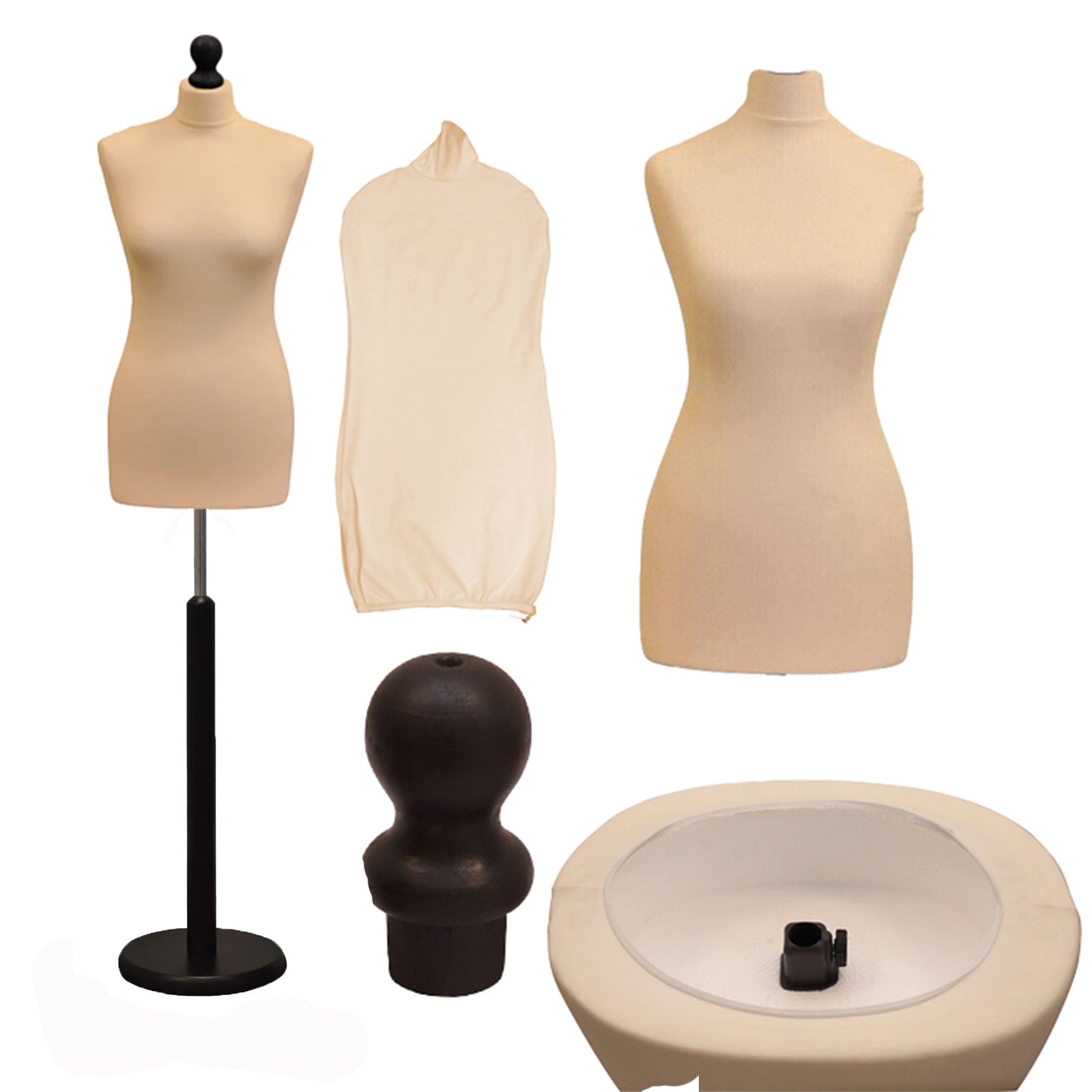 Display Guru Female Uk Size 10/12 Dressmakers Tailors Dummy Mannequin , Cream Torso Bust with Black Wood Round Base