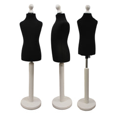 Children Kids Age 2-4 Years Tailors Dummy Mannequin, Black Torso Bust with a White Wood Round Base