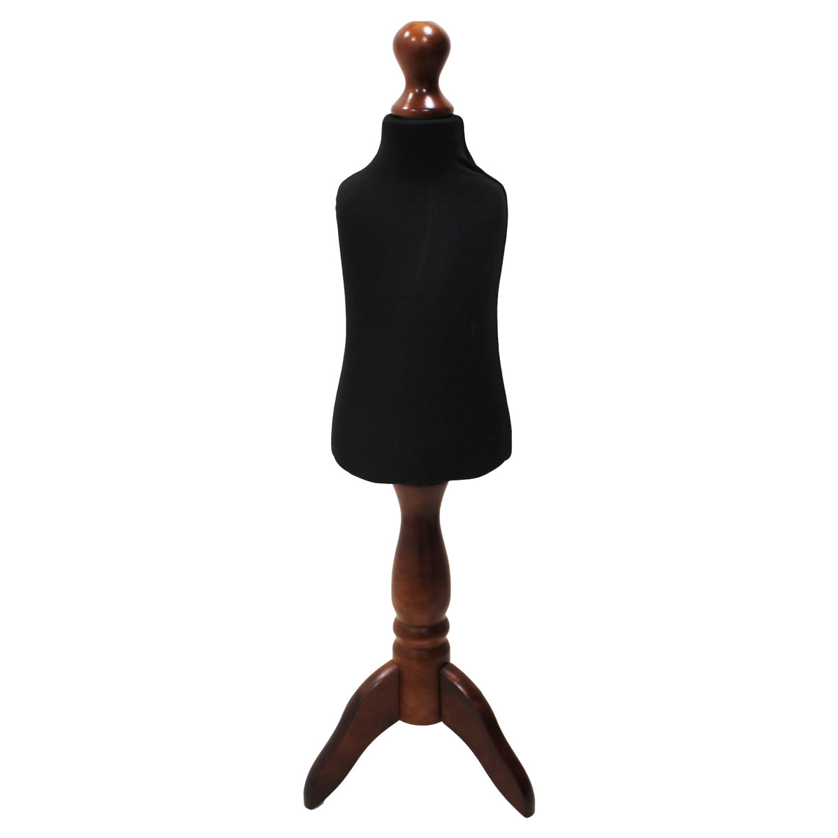 Children Kids Age 1 Tailors Dummy Mannequin, Black Torso Bust with a Dark Wood Tripod Stand