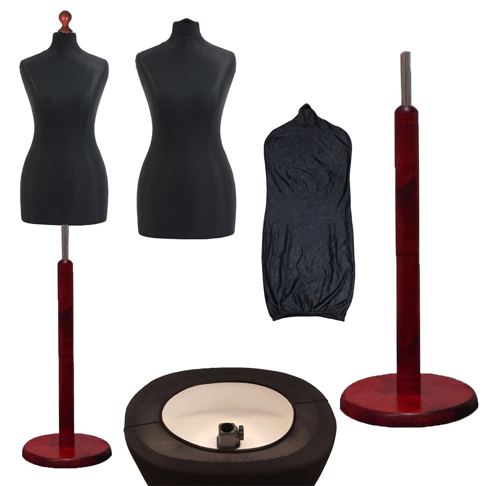 Display Guru Female Uk Size 6/8 Dressmakers Tailors Dummy Mannequin , Black Torso Bust with Red Wood Round Base