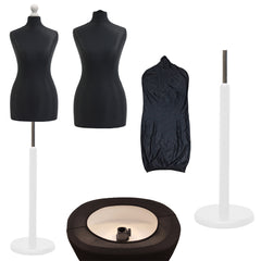 Display Guru Female Uk Size 8/10 Dressmakers Tailors Dummy Mannequin , Black Torso Bust with White Wood Round Base