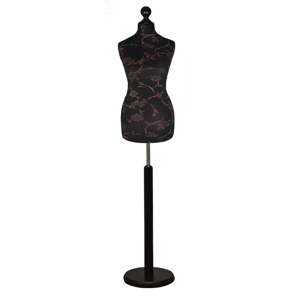Display Guru Female Uk Size 8/10 Dressmakers Tailors Dummy Mannequin , Brown flower on Black Torso Bust with Black Wood Round Base