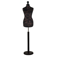 Display Guru Female Uk Size 8/10 Dressmakers Tailors Dummy Mannequin , Brown flower on Black Torso Bust with Black Wood Round Base