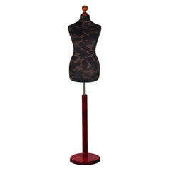 Display Guru Female Uk Size 10/12 Dressmakers Tailors Dummy Mannequin , Brown Flower on Black Torso Bust with Red Wood Round Base
