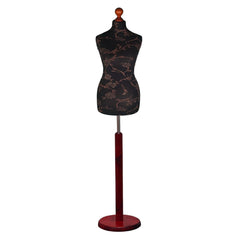 Display Guru Female Uk Size 18/20 Dressmakers Tailors Dummy Mannequin Brown Flower on Black Torso Bust with Red Wood Round Base