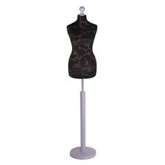 Display Guru Female Uk Size 12/14 Dressmakers Tailors Dummy Mannequin , Brown Flower on Black Torso Bust with Silver Wood Round Base
